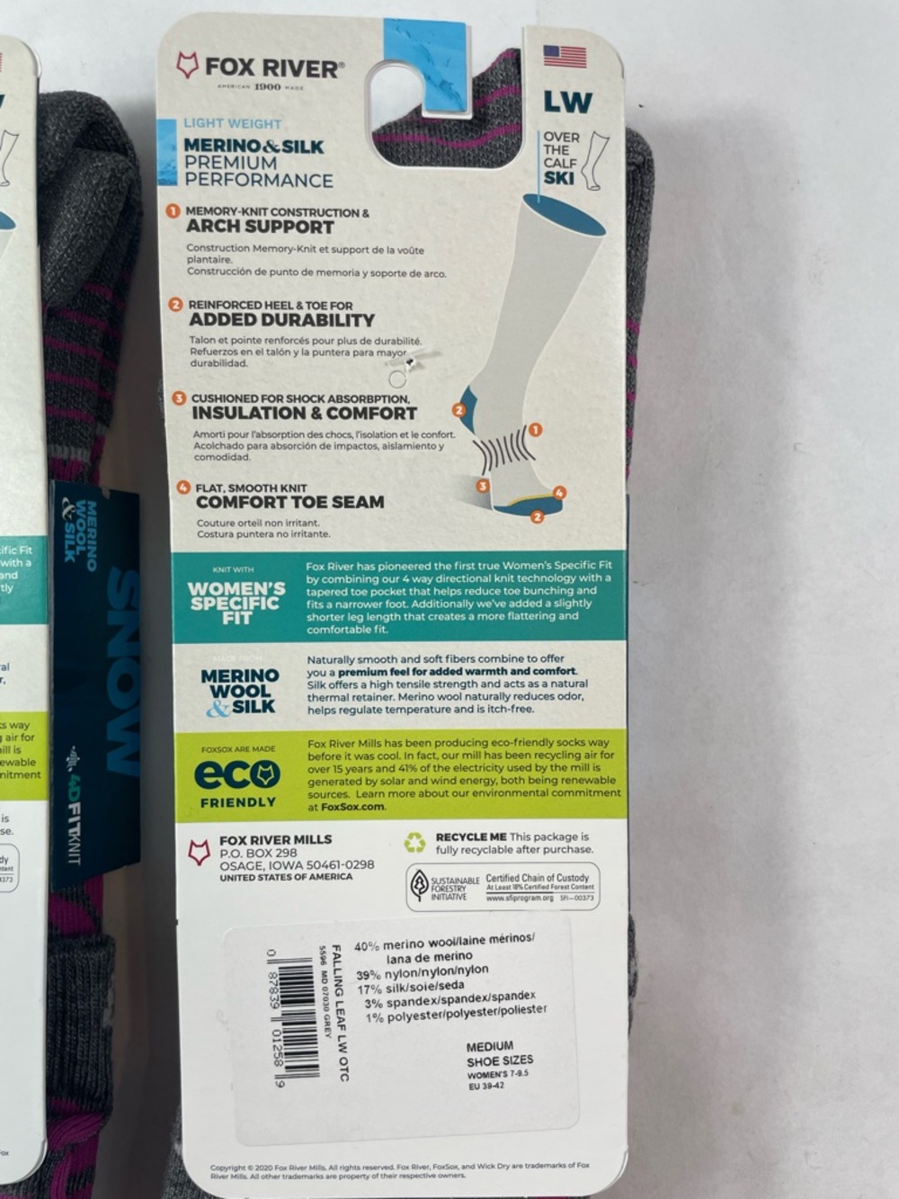 Fox River Socks 2-PACK Lightweight SNOW Thermolite Wick Dry Wool Sz Medium NWT - Picture 4 of 4